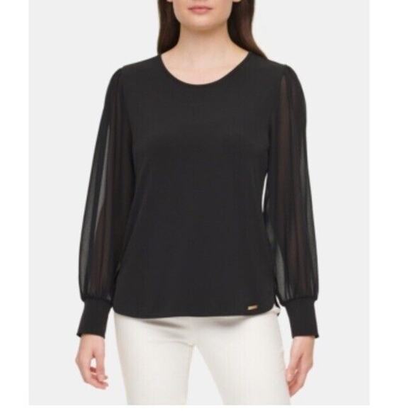 Calvin Klein Chiffon Sleeve Top Size Small NWT MSRP $69 - Picture 1 of 4